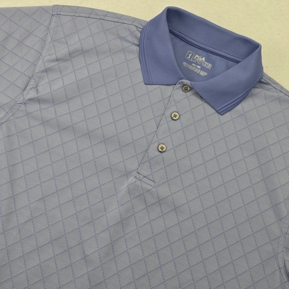 PGA Tour Mens Size Medium Purple Diamond Textured Short Sleeve Golf Polo Shirt